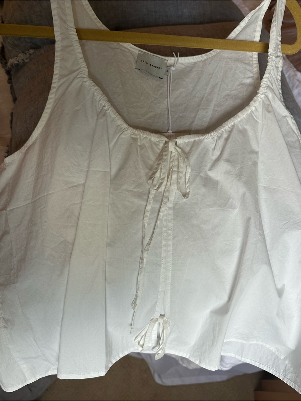 DEIJI STUDIOS White Cotton Tank Top Blouse with Front Tie - Picture 6 of 7